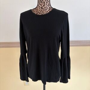J. McLaughlin Women Black Bell Sleeve Cashmere Blend Sweater Knit Top Size Large